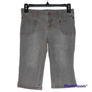 Old Navy Capri Girls Size 12 Cropped Denim Adjustable Waist Embroidered Accents